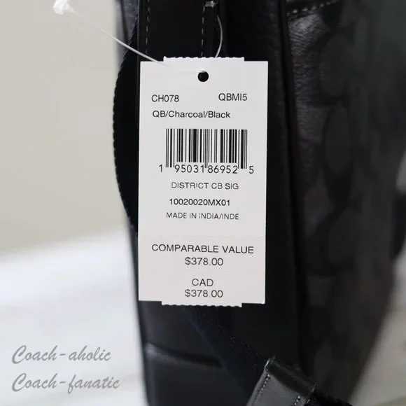 NWT Coach CH078 District Crossbody Signature Canvas & Leather Charcoal/Black - Picture 5 of 12